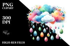 Colorful Easter Eggs Hanging from Cloud, Watercolor PNG Product Image 2