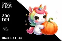 Cute Baby Unicorn Pumpkin Clipart Product Image 1