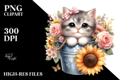 Cute Baby Cat in Sunflower Bucket PNG Product Image 2