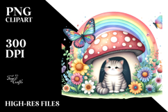 Colorful Mushroom Cat Rainbow | Clipart Product Image 2