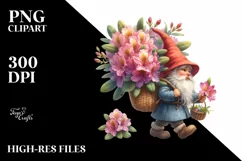 Detailed Watercolor Gnome with Rhododendron | Clipart Product Image 3