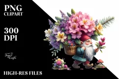 Detailed Watercolor Gnome with Rhododendron | Clipart Product Image 3