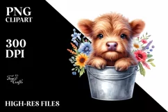 Highland Cow with Flowers, Transparent PNG Product Image 1