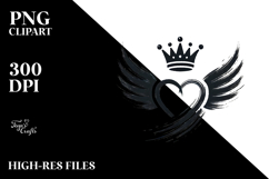 Paintbrush Style Heart with Wings and Crown PNG Product Image 2