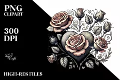 Vintage Hand-Drawn Heart with Roses, Summer PNG Product Image 2
