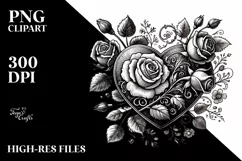 Vintage Hand-Drawn Heart with Roses, Summer PNG Product Image 2