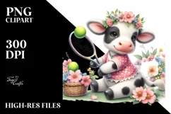 Cute Cow Playing Tennis Style | Clipart Product Image 1