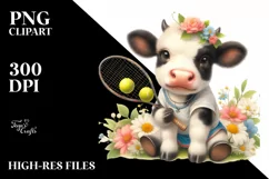 Cute Cow Playing Tennis Style | Clipart Product Image 1