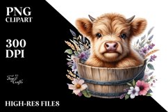 Highland Cow with Flowers, Transparent PNG Product Image 1