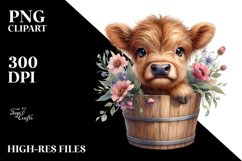 Baby Highland Cow with Flowers, Transparent PNG Product Image 3