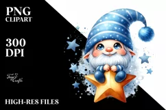 Cute Small Smiling Gnome on Star Watercolor Art | Clipart Product Image 3