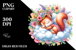 Whimsical Baby Squirrel Sleeping on the Cloud PNG Product Image 2