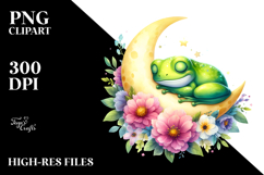 Cute Frog Sleeping on the Moon PNG Product Image 2