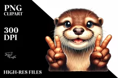 Funny Otter Portrait Victory Sign | Sublimation Clipart Product Image 3