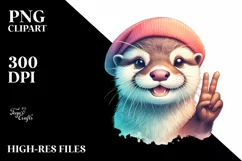 Funny Otter Portrait Victory Sign | Sublimation Clipart Product Image 3