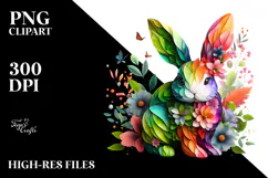 Vibrant Bunny Watercolor PNG Product Image 2
