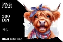 Cow Watercolor Highland Cow with Housewife Bandana | Clipart Product Image 3