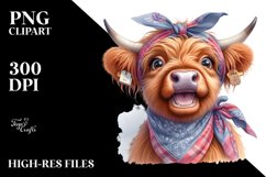 Cow Watercolor Highland Cow with Housewife Bandana | Clipart Product Image 3