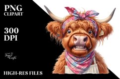 Cow Watercolor Highland Cow with Housewife Bandana | Clipart Product Image 3