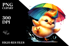 Vibrant Baby Chicken Jumping with Umbrella PNG Product Image 2
