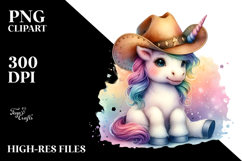 colorful Baby Unicorn with Cowboy Hat, PNG Product Image 2
