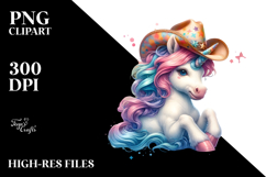 colorful Baby Unicorn with Cowboy Hat, PNG Product Image 2