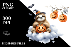 Digital Cute Sloth in Halloween Costume PNG Product Image 2