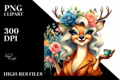 Funny Cute Deer Watercolor Summer Sticker Clipart Product Image 3