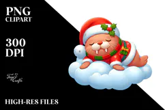 Vibrant Baby Walrus Sleeping on the Cloud PNG Product Image 2