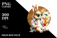 Cocktail Drinking Rabbit in Beachwear PNG Product Image 2