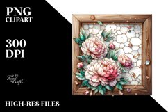 Wooden Frame with Stained Peonies | Sublimation | Clipart Product Image 3
