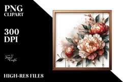 Wooden Frame with Stained Peonies | Sublimation | Clipart Product Image 3