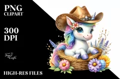 Cute Baby Unicorn with Cowboy Hat | Clipart Product Image 3