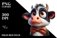 Silly Cartoon Cow with Bow Tie PNG Product Image 2