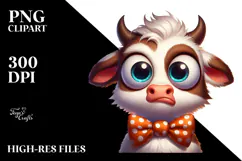 Silly Cartoon Cow with Bow Tie PNG Product Image 2