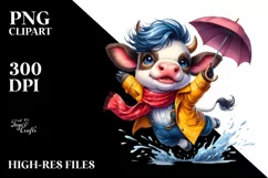 Jumping Baby Cow Watercolor PNG Product Image 3