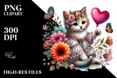 Boho Kitten Sitting on a Flower PNG Product Image 2