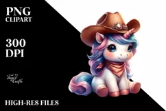 Cute Baby Unicorn with Cowboy Hat | Clipart Product Image 1