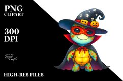 Colorful Turtle Dressed as Vampire Watercolor Art | Clipart Product Image 1