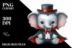Funny Baby Elephant Dressed as Vampire Watercolor Art | Product Image 3