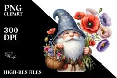 Detailed Watercolor Gnome with Poppy | Clipart Product Image 1