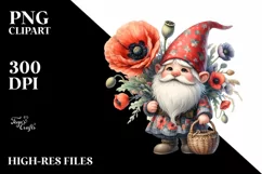 Detailed Watercolor Gnome with Poppy | Clipart Product Image 1