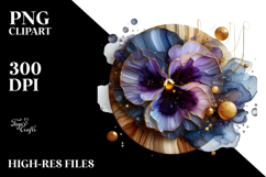 Abstract Glossy Pansy on Round Wood PNG Product Image 2