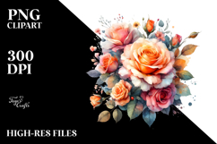 Colorful Watercolor Orange Roses PNG Product Image 2