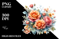 Colorful Watercolor Orange Roses PNG Product Image 2