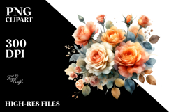 Colorful Watercolor Orange Roses PNG Product Image 2