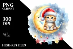 Baby Kitten in Santa Hat on Moon PNG Product Image 1