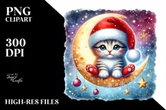 Baby Kitten in Santa Hat on Moon PNG Product Image 3