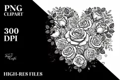 Lineart Heart with Roses PNG Product Image 2