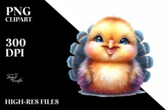 Vibrant Watercolor Baby Turkey | Clipart Product Image 1